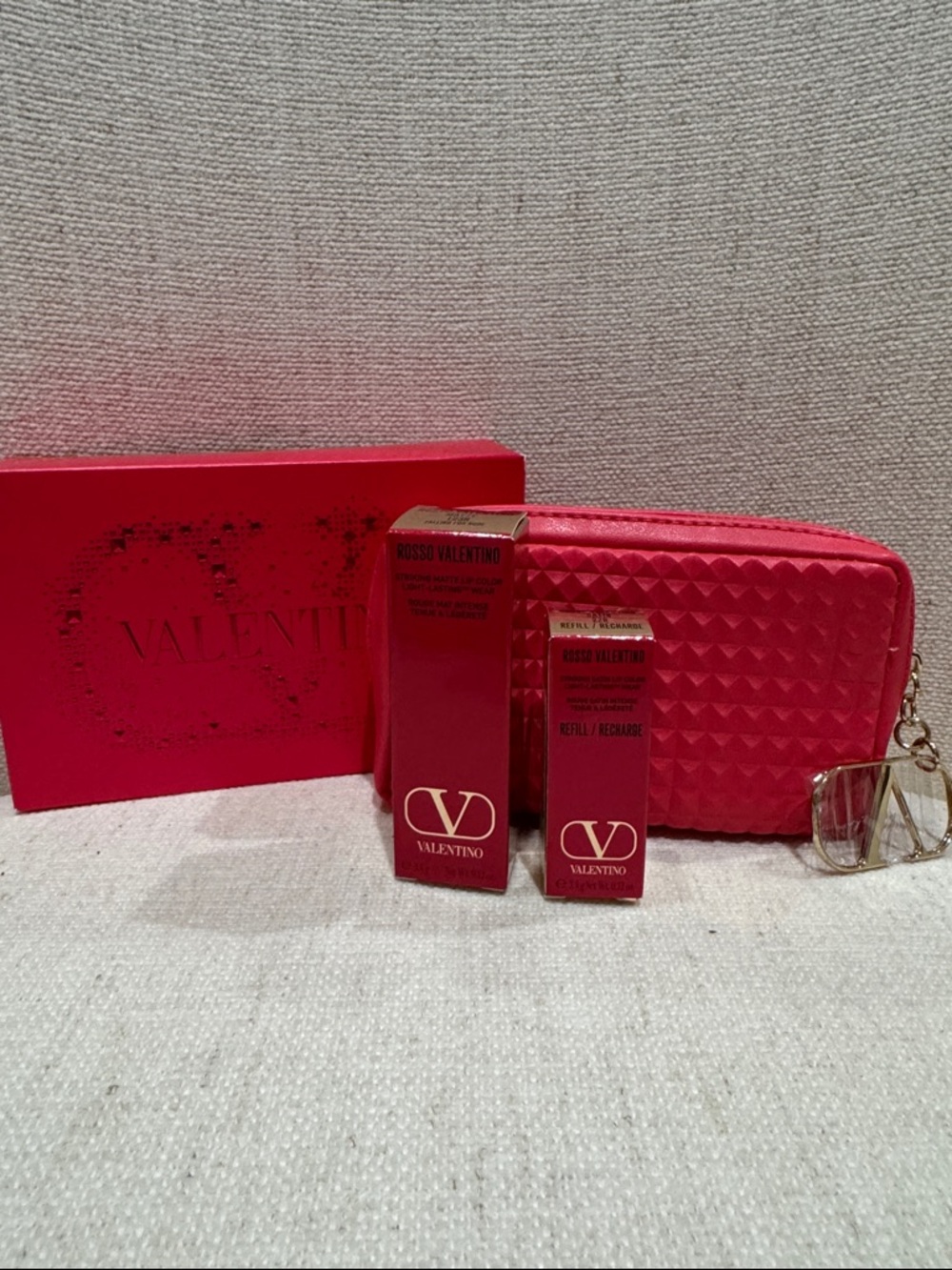 Valentino Hot Pink Quilted Cosmetic Zip Pouch with Gold Charm